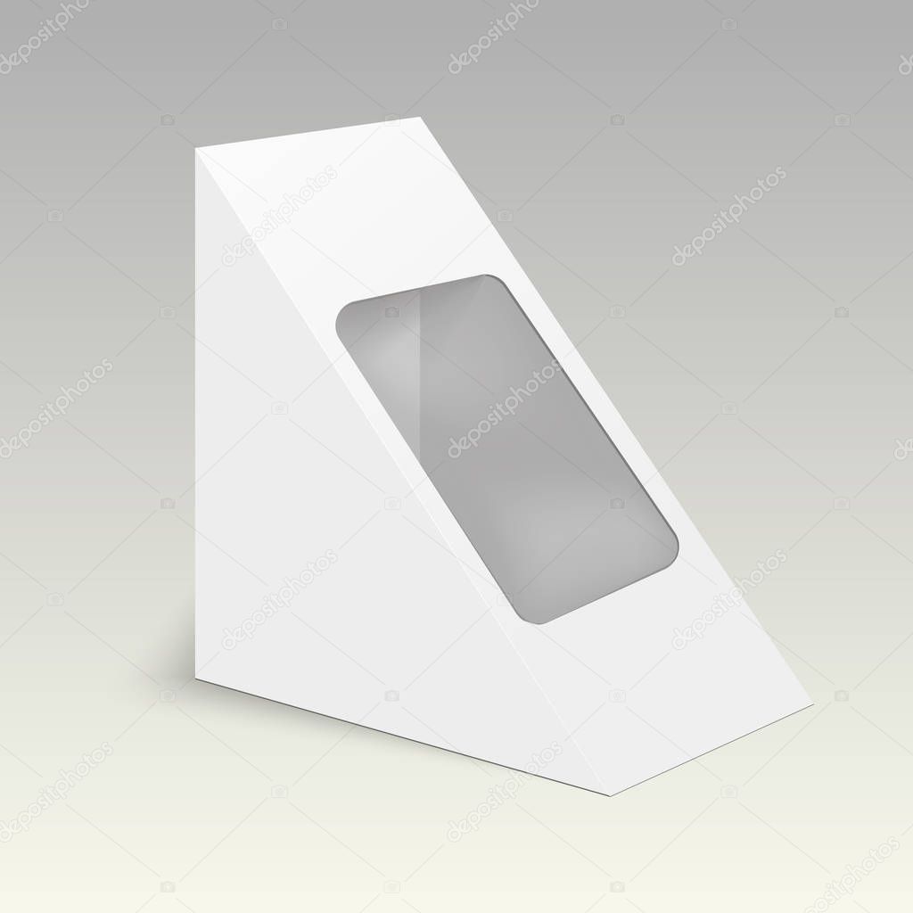 Blank cardboard triangle box packaging for food, gift or other products. Vector mock up template ready for your design
