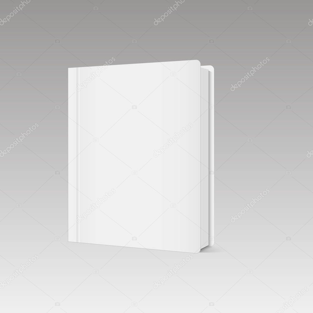 Blank vertical book cover template with pages in front side standing. Vector