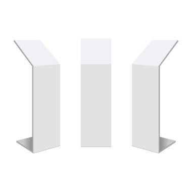 Perakende ticaret Stand beyaz arka plan afiş standı. Şablonu alay. Vektör çizim