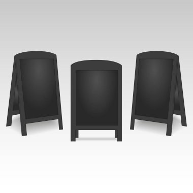 Yuvarlak oval boş boş reklam sokak el sandviç standları kaldırım vektör kümesi