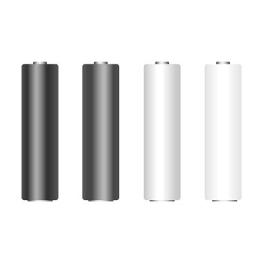 Set of white black alkaline AA batteries. Vector clipart