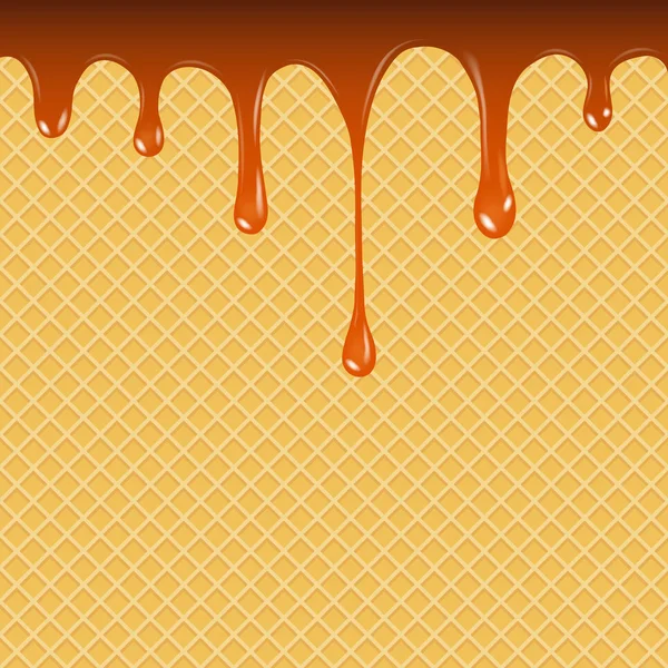 Caramello liquido fluente sulla consistenza del wafer. Illustrazione vettoriale — Vettoriale Stock