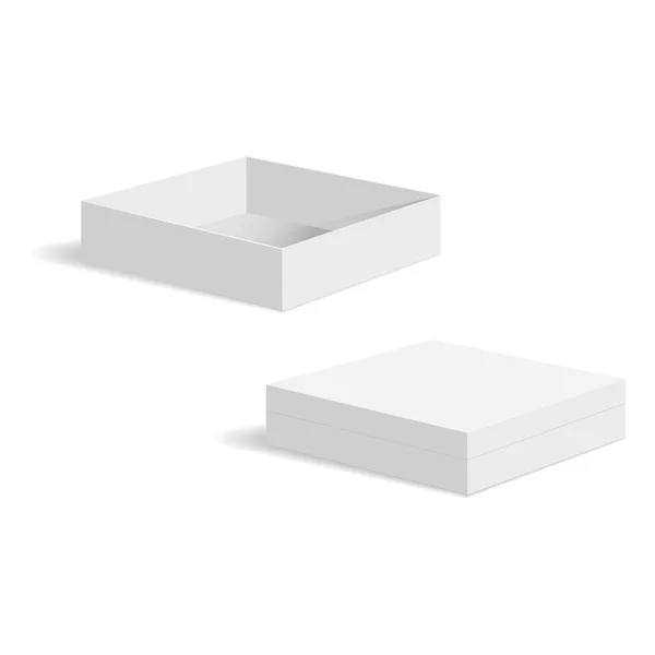 Wit vierkant plat lege vakjes. Kartonnen container voor pizza levering illustratie. Vecto — Stockvector