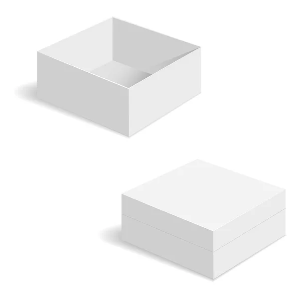 Modelos de vetor de caixa quadrada branca. Recipiente de papel para produto. Ilustração vetorial —  Vetores de Stock