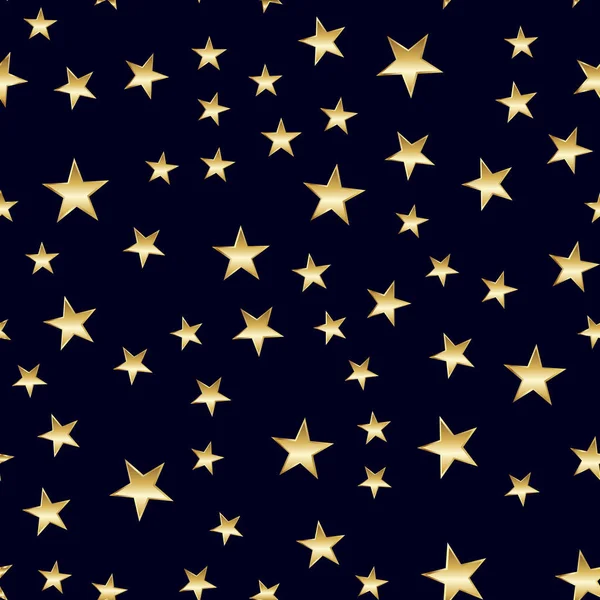 Gold nahtloses Muster mit Sternen schwarzen Hintergrund. Vektor — Stockvektor