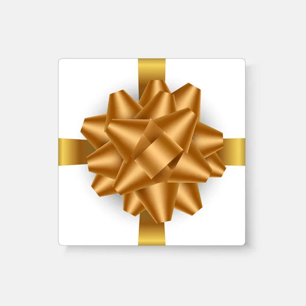 Quadratische Geschenkschachtel mit Goldschleife. Ansicht von oben. Vektor — Stockvektor
