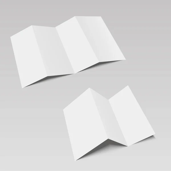 Folheto de papel dobrado em branco de quatro e três dobras, folheto, folha larga. Ilustração vetorial — Vetor de Stock