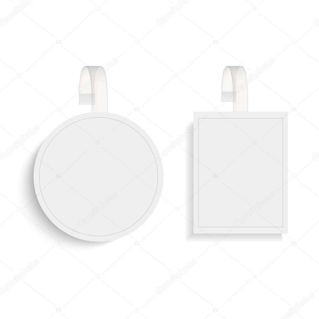 Blank round and square wobbler with transparent strip. Vector