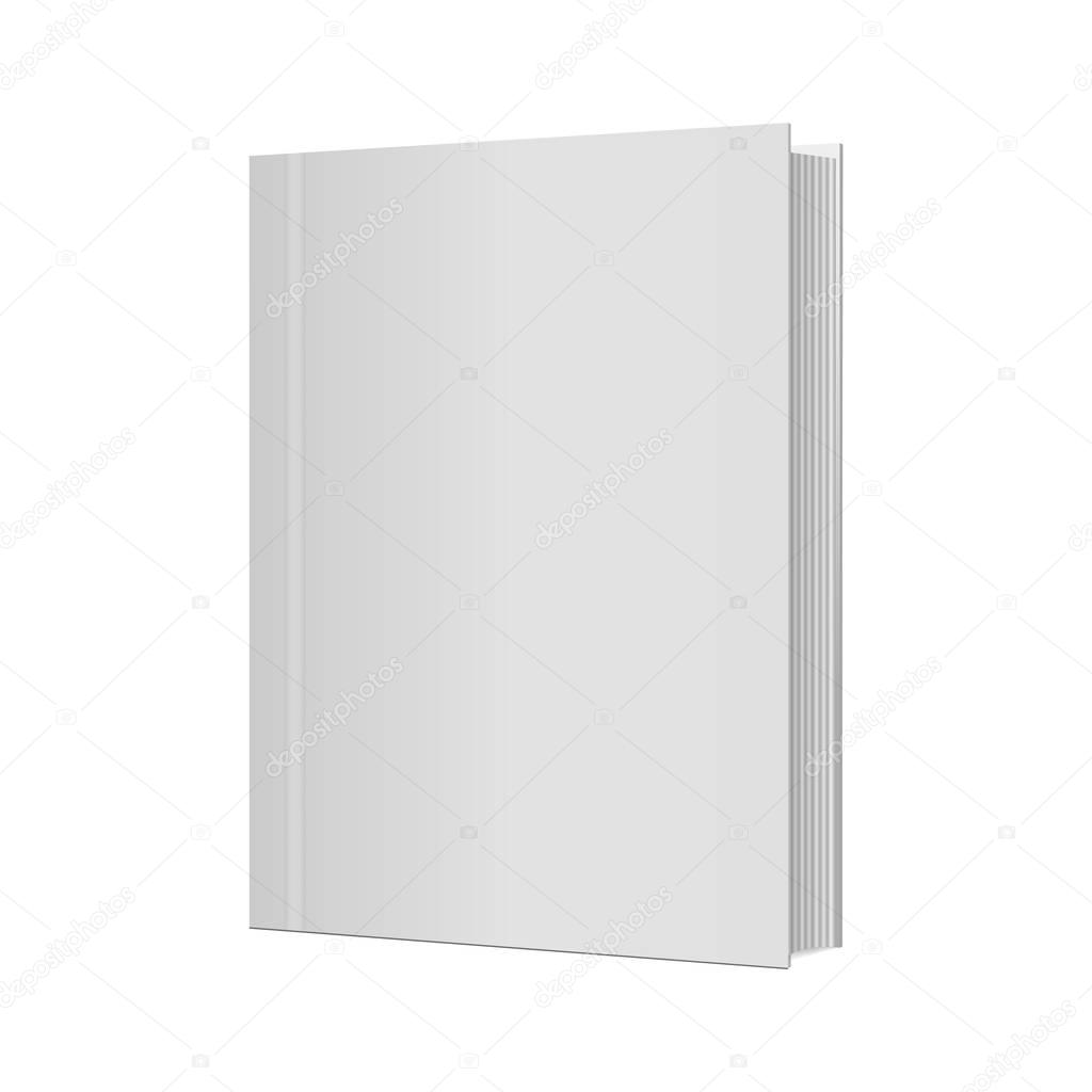 Blank vertical book cover template with pages . Vector illustration