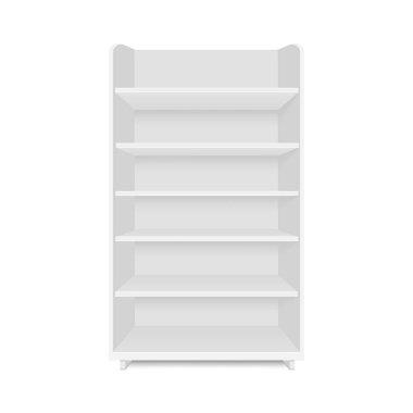 Boş boş vitrin ekran perakende raflarında. Önden Görünüm. Vektör tasarımlarınız için hazır şablon kadar sahte.