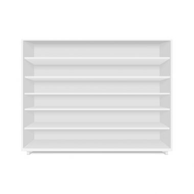 Boş boş vitrin ekran perakende raflarında. Önden Görünüm. Vektör tasarımlarınız için hazır şablon kadar sahte.