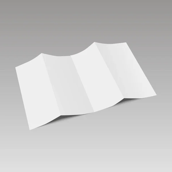 Folleto de papel plegado en blanco de cuatro pliegues, volante, hoja ancha. Ilustración vectorial — Vector de stock