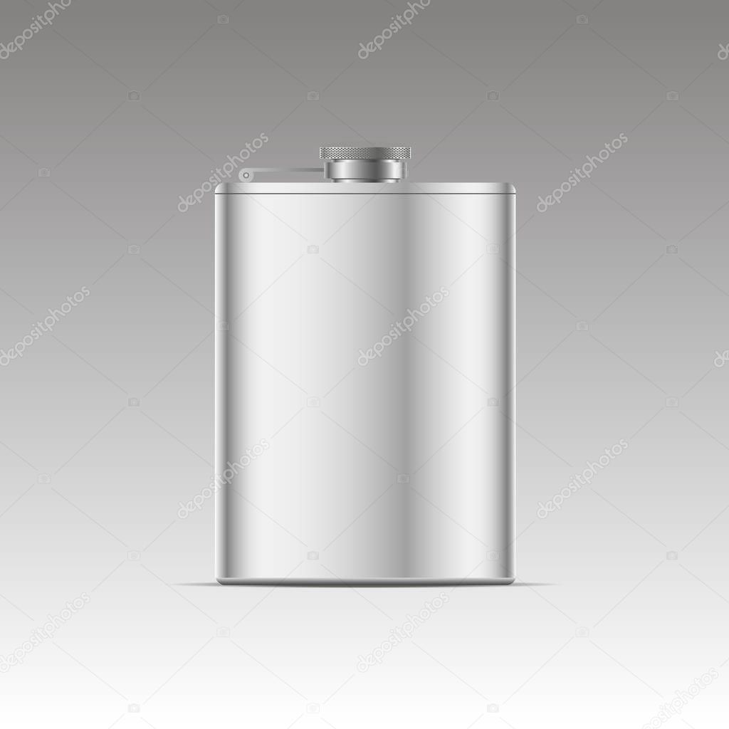 Realistic metal hip flask . Vector illustration