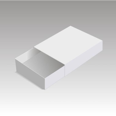 Gerçekçi paket karton kaydırma kutusunu açtım. Küçük öğeler, maçlar ve diğer şeyler için. Vektör Illustratio