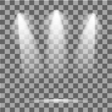 Sahne aydınlatma. Soğuk ışık etkisi. Sahne alanı üzerindeki şeffaf arka plan spot aydınlatılmış. Vektör çizim.