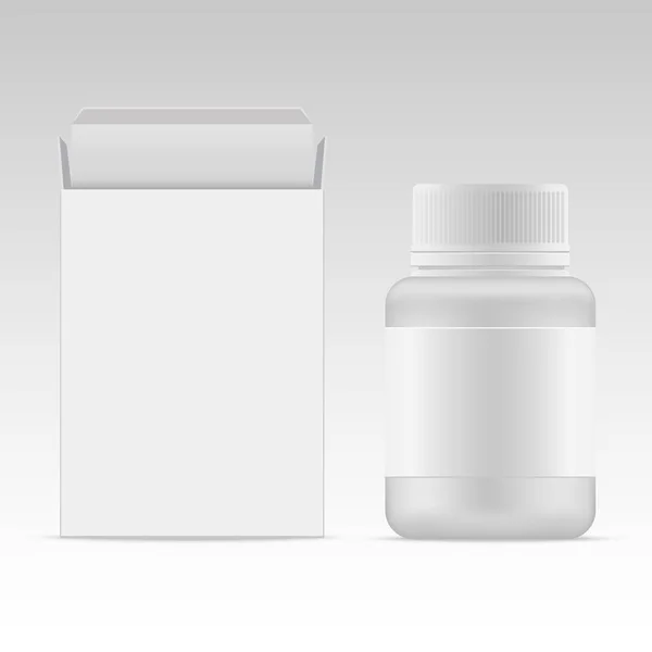 Vector en blanco paquete de embalaje cosmético caja de papel y botella de plástico para productos cosméticos — Archivo Imágenes Vectoriales