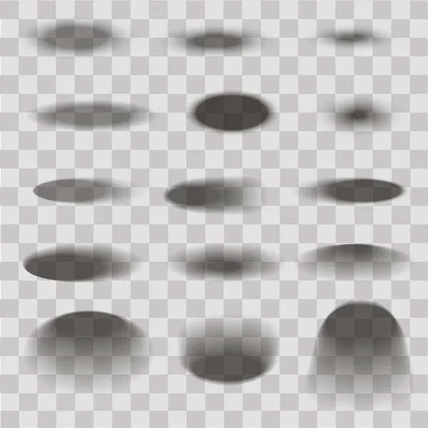Conjunto de sombra oval transparente com bordas macias isoladas em fundo quadriculado. Vetor — Vetor de Stock