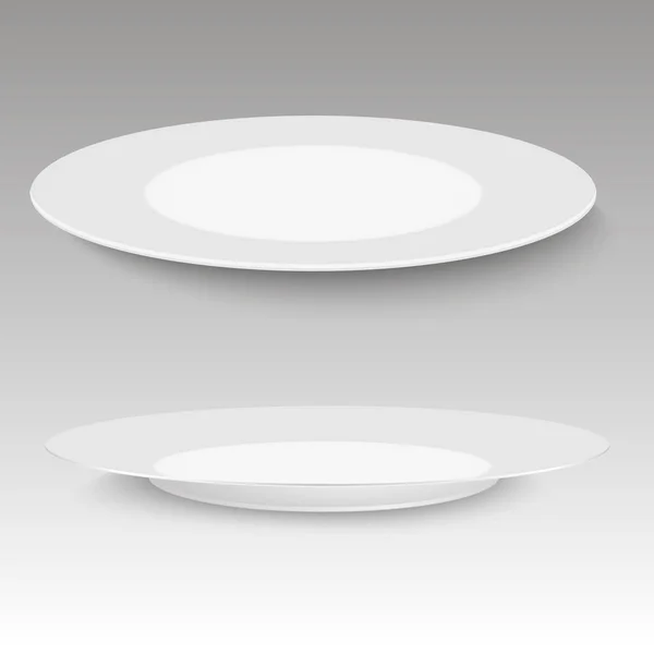 Assiette vide avec ombre douce sur fond blanc. Illustration vectorielle — Image vectorielle