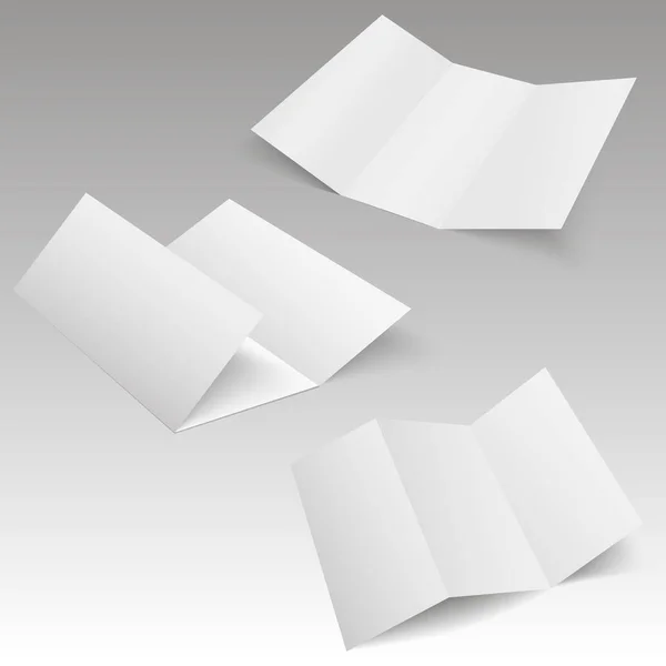 空白 3 つ折り紙パンフレット モックアップのセットです。デザインとブランドのオブジェクトです。ベクトル Illustratio — ストックベクタ