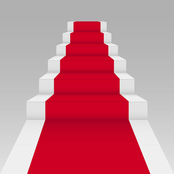 Staircase and red carpet. 3d illustration isolated on grey background. Vector.