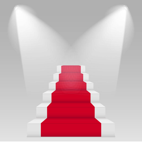 Stage for awards ceremony. Podium with red carpet. Pedestal.   Vector illustration
