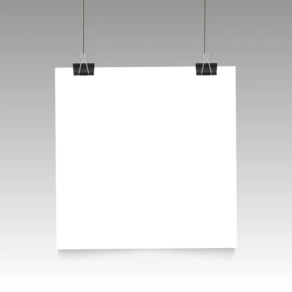 Poster op binder clip. Witte Kladblok papier Sjablonen. vectorillustratie. — Stockvector