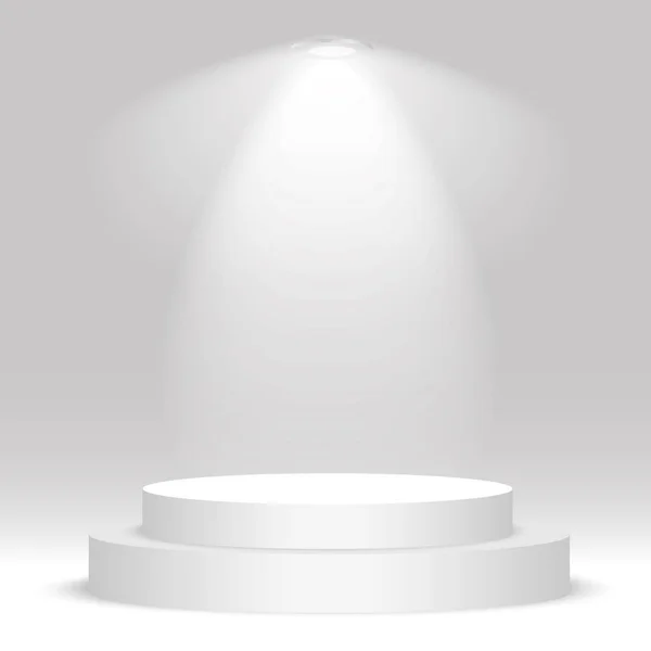 Białe okrągłe podium. Podstawa, scena, światło reflektorów. Ilustracja wektora — Wektor stockowy
