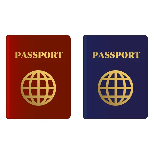 Passaportes azuis e vermelhos. Documento de identificação internacional para viagens. Vetor — Vetor de Stock