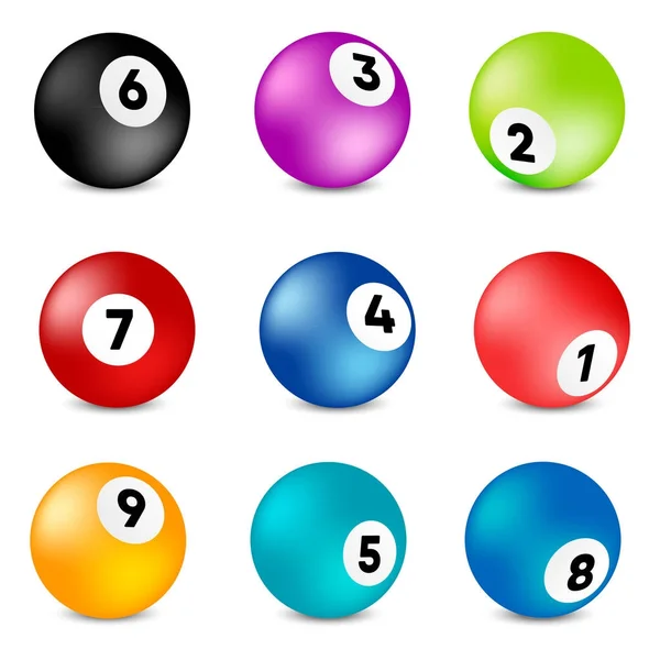 Bolas de lotería Bingo. .. Vector bolas número de lotería establecer colorido. Ilustración vectorial — Vector de stock