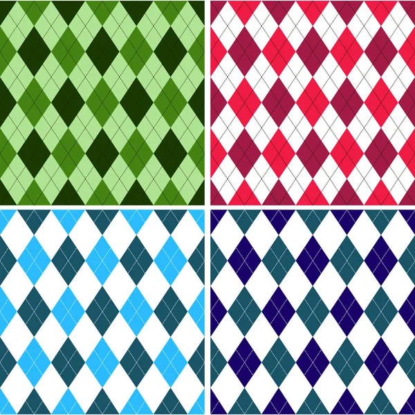 Patrón de argyle sin costuras en tonos con puntada blanca. Ilustración vectorial — Archivo Imágenes Vectoriales