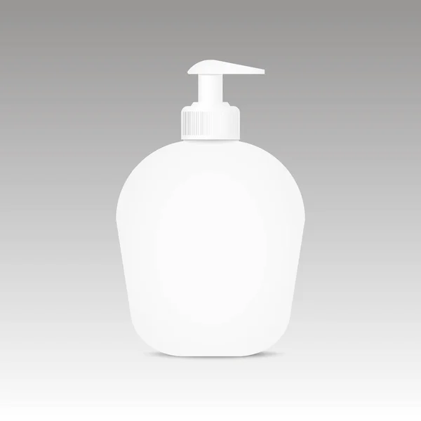 Реалистичная мыльная пластиковая бутылка с дозатором для жидкого мыла. Моделирование векторной иллюстрации — стоковый вектор