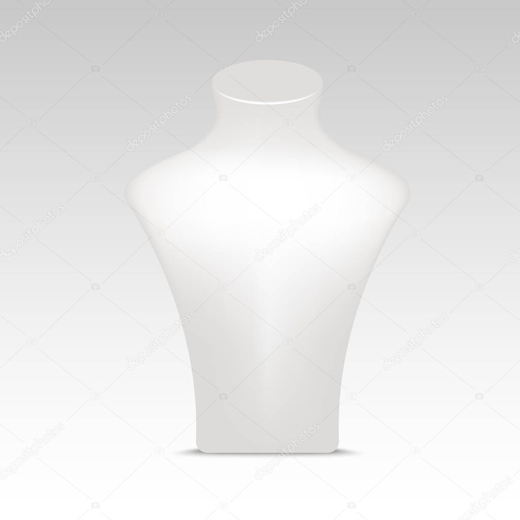 White necklace mannequin stand for jewelry. Vector close up  