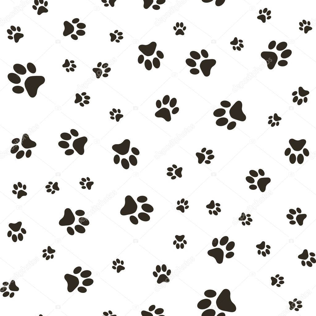 Vector seamless pattern with paw footprints of a dog (wolf), stains and smears