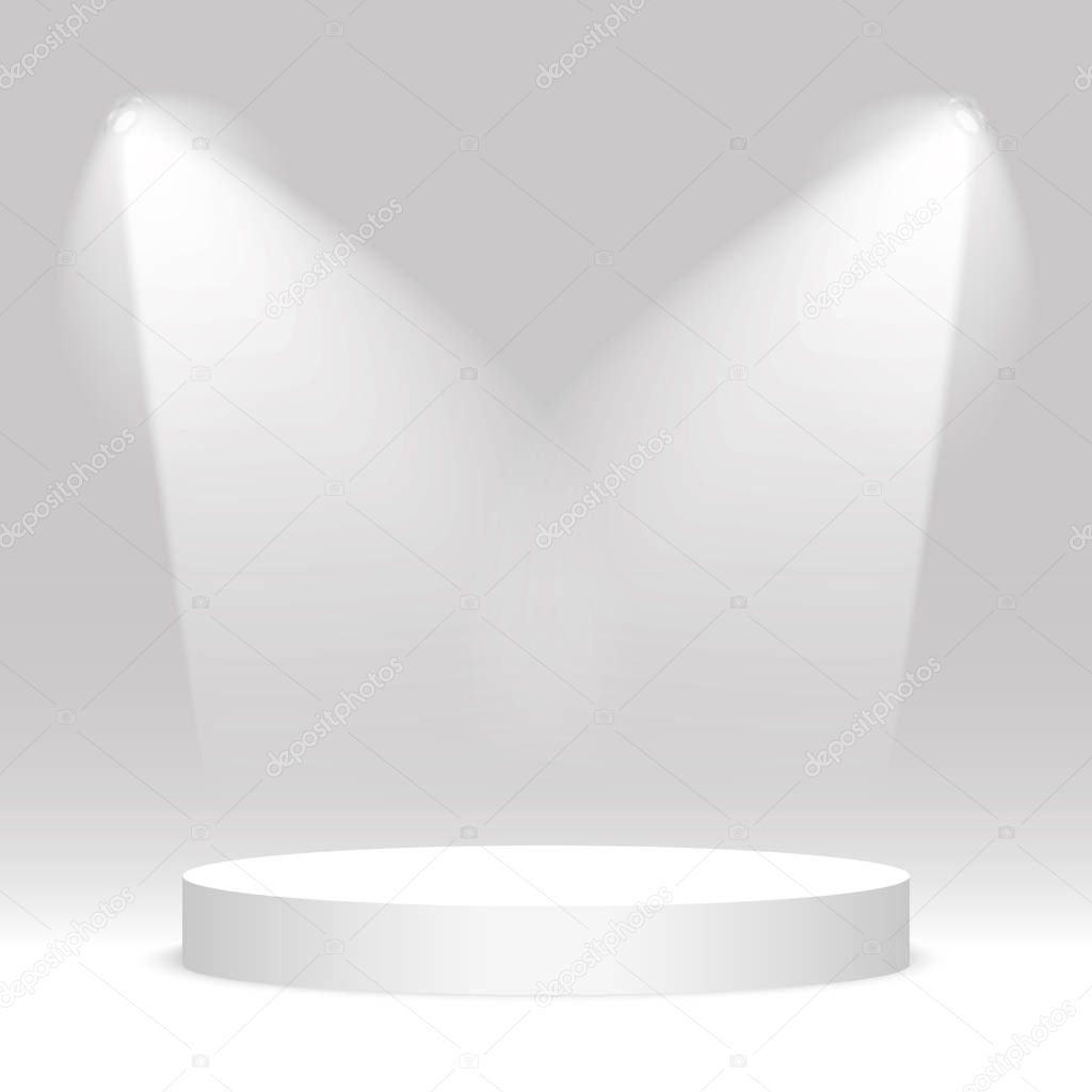 White round podium. Pedestal, scene, spotlight. Vector illustration