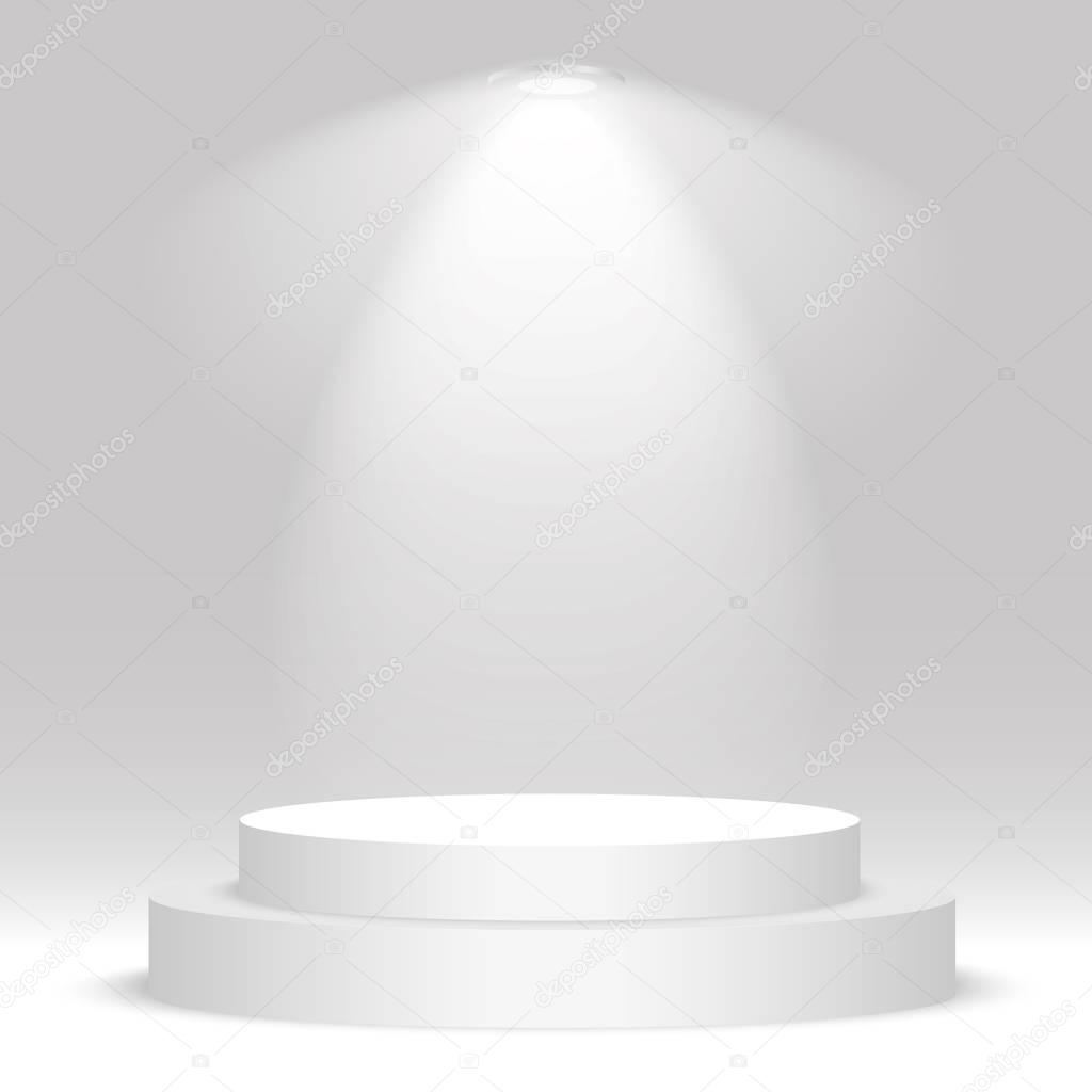 White round podium. Pedestal, scene, spotlight. Vector illustration