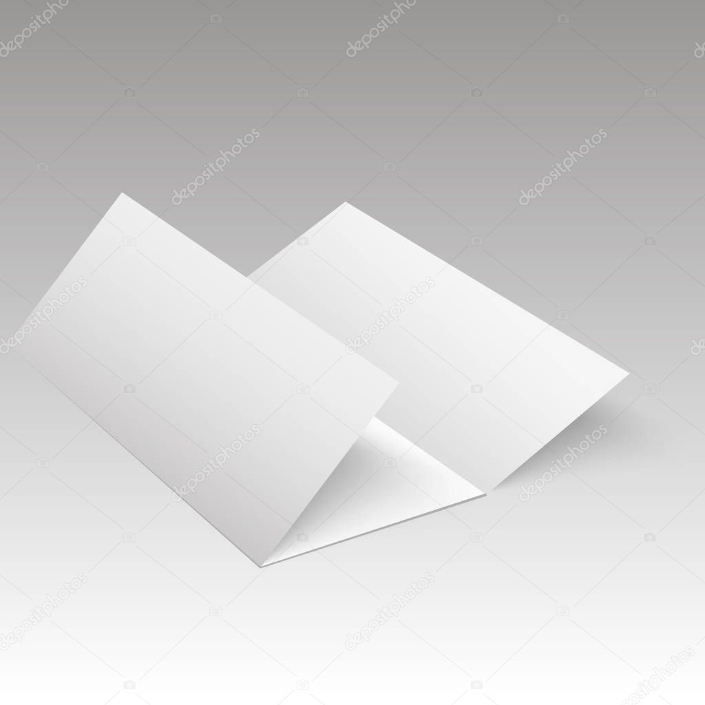 Blank Trifold white template paper with soft shadows. Vector