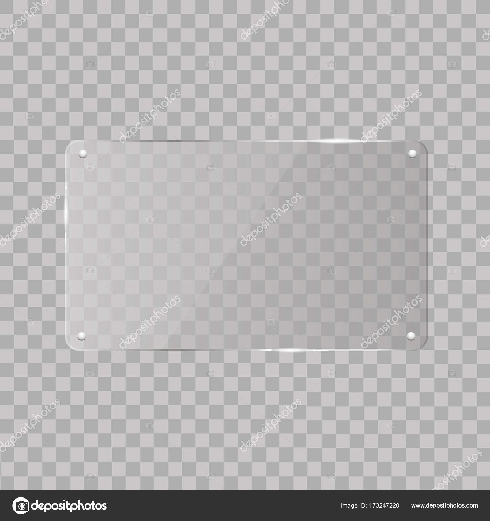 Realistic horizontal transparent glass frame with shadow on transparent