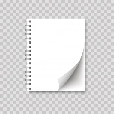 Gerçekçi sarmal not defteri boş köşeli parça kağıt üzerinde şeffaf arka plan dalga. Vecto