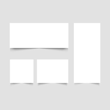 Gölgeler gri arka plan üzerinde beyaz bir çerçeve afiş. Vektör çizim. Beyaz kağıt kartları şablonu. Gerçekçi vektör yukarı alay