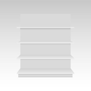 Boş boş 3d göstermek ile perakende raflarında vitrin. Tasarımlarınız için hazır şablon alay. Önden Görünüm 