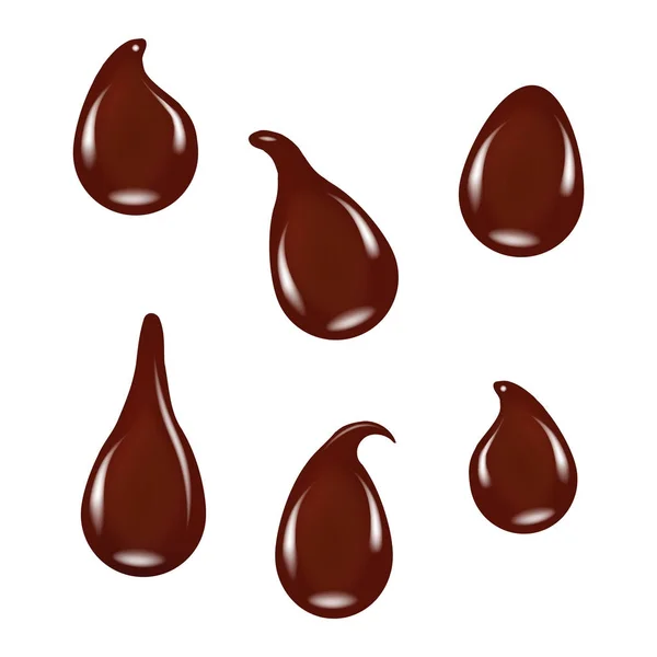 Chocolate fluido, gotas de chocolate y pernos. Vector — Vector de stock