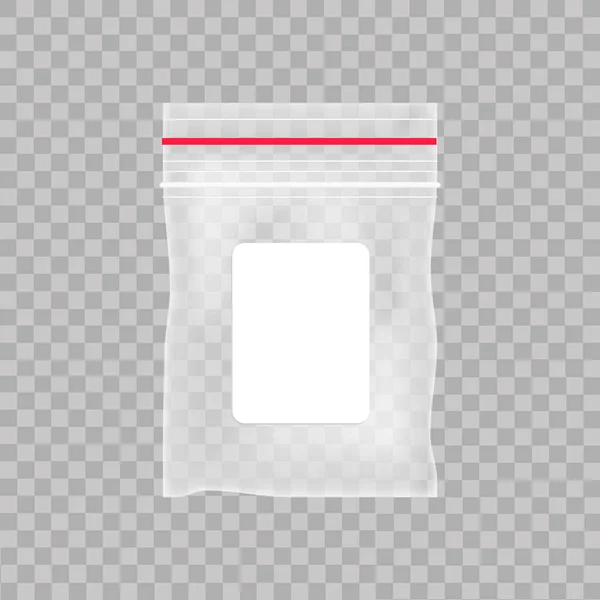 Leere transparente Plastiktüte. leere Vakuum-Reißverschlusstasche auf dem transparenten Hintergrund. Vektor illustratio — Stockvektor