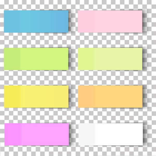 Set of office paper sheets or sticky stickers with shadow isolated on a transparent background.Vector