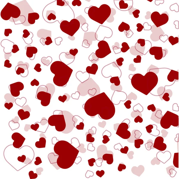 Patrón sin costuras con corazones rojos sobre fondo blanco. Vector — Vector de stock
