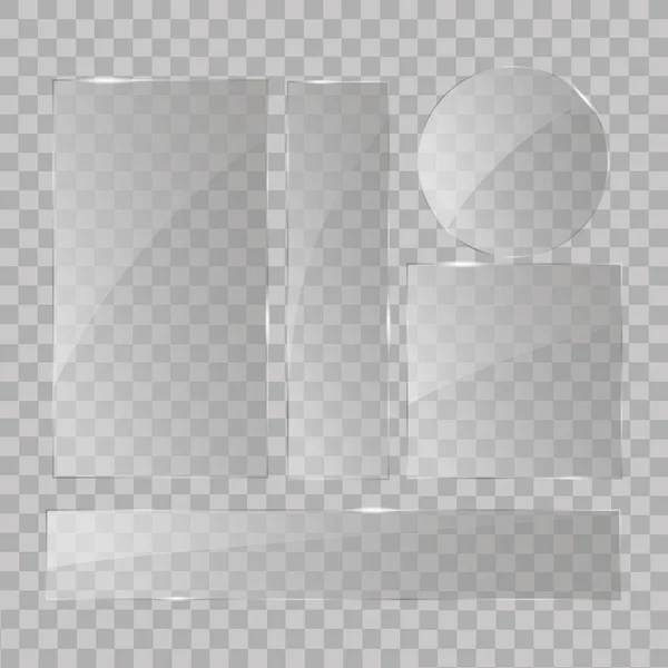 Glasteller Set vorhanden. Vektor-Glasbanner auf transparentem Hintergrund — Stockvektor
