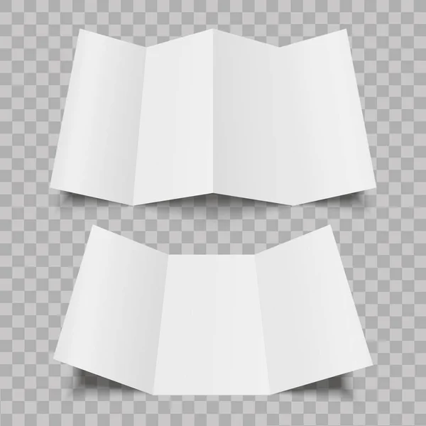 Folleto de papel plegado en blanco de cuatro y tres pliegues, volante, hoja ancha. Ilustración vectorial — Archivo Imágenes Vectoriales