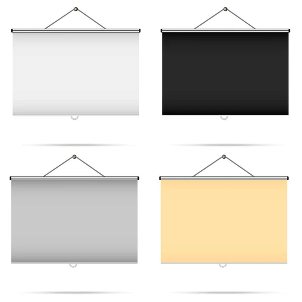 Conjunto realista en blanco de pantalla de proyección portátil. Ilustración vectorial — Vector de stock