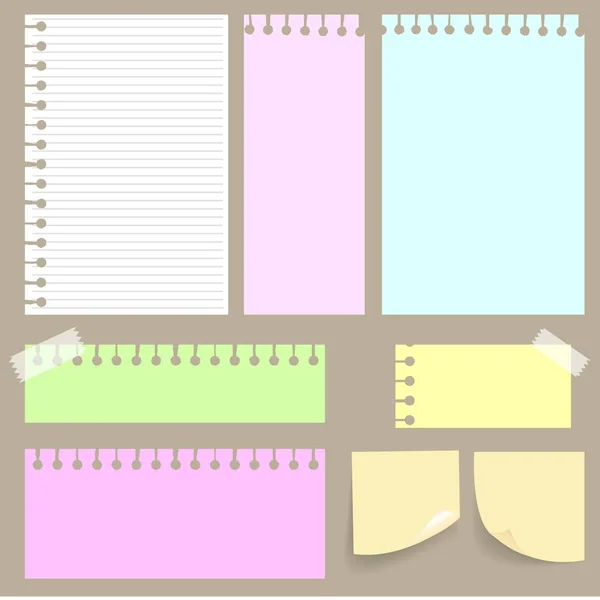 Zestaw różne kolorowe papiery, gotowy do wiadomości. Ilustracja wektorowa — Wektor stockowy