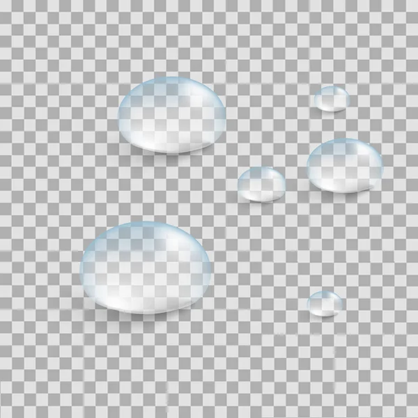 Gotas de água pura realista conjunto isolado em um fundo transparente. Ilustração vetorial —  Vetores de Stock