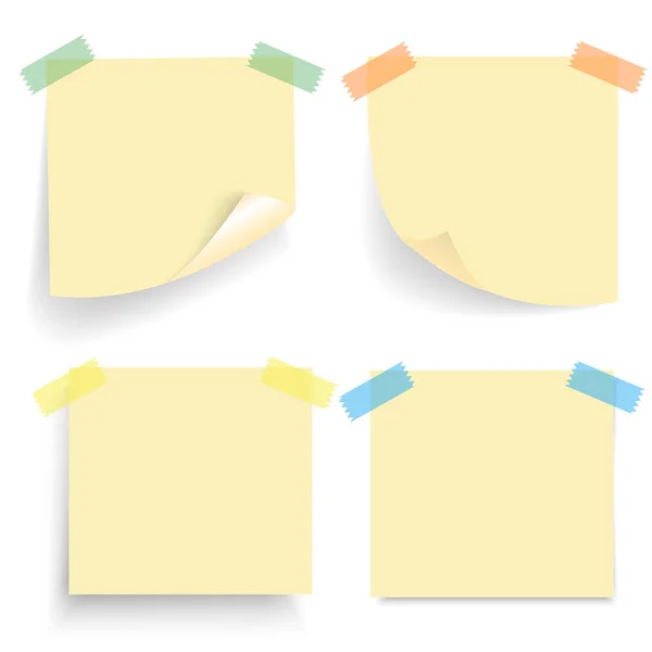 Irodai papírt vagy ragadós böllér-val átlátszó háttér elszigetelt árnyék csoportja. Üres sárga sablont a design. Vektoros illusztráció — Stock Vector